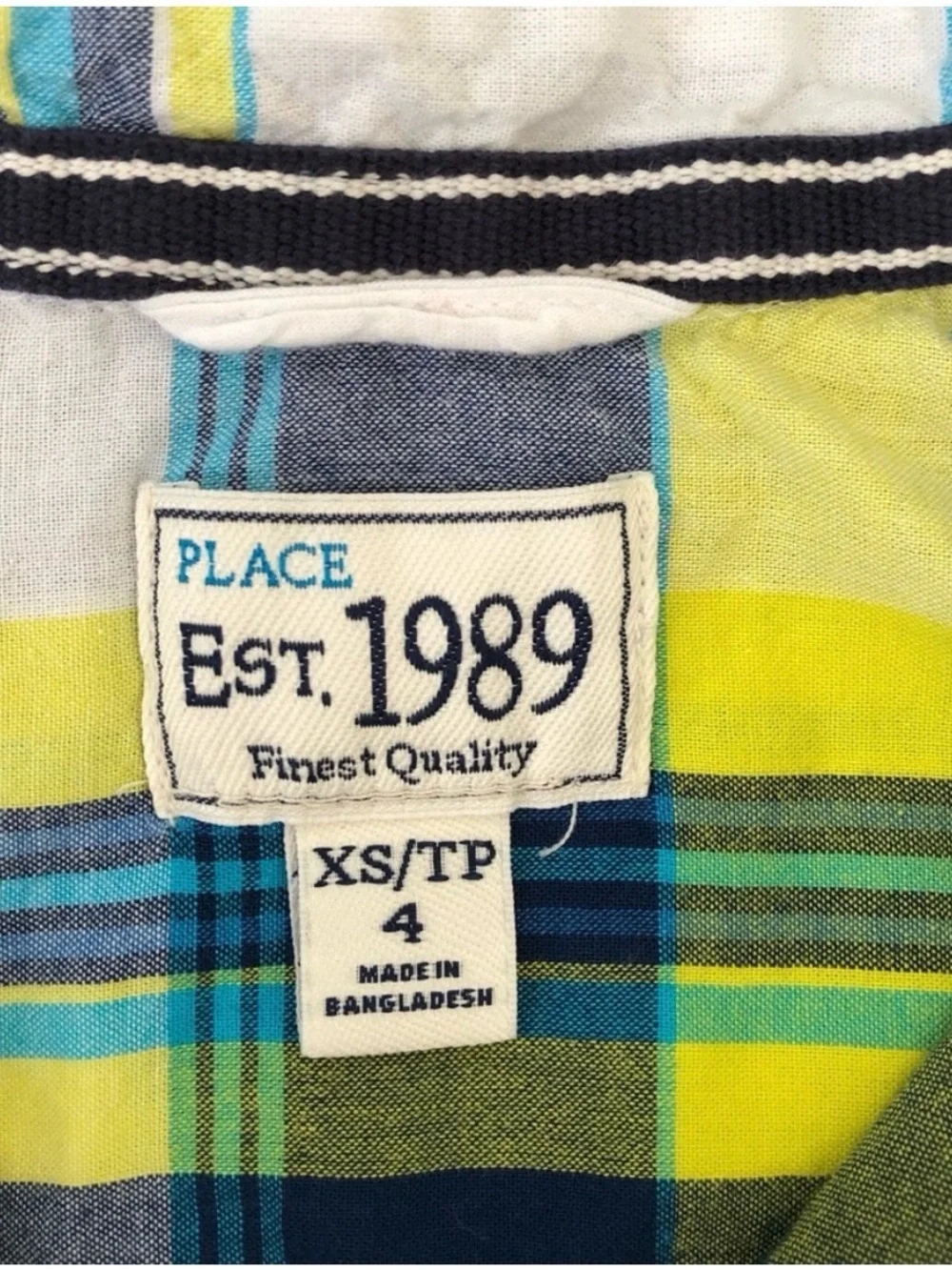The Children’s Place Boys Plaid Button Front Shirt Size 4 Blue Green Yellow